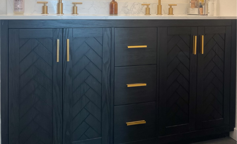 Bold custom blue cabinets for bathroom