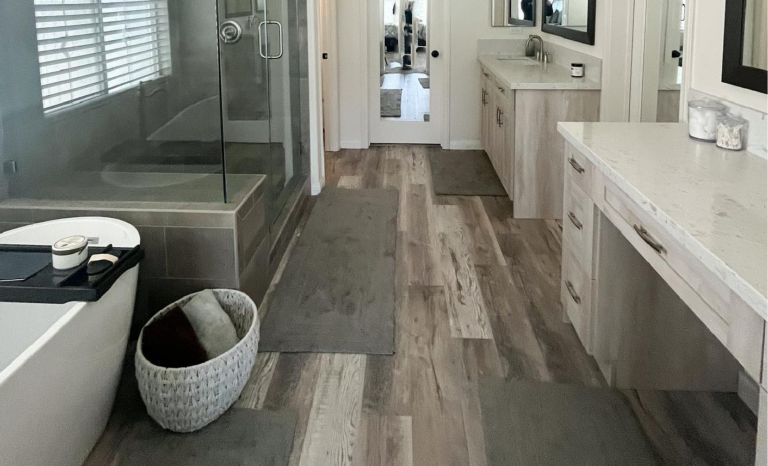 Wood floor bathroom renovation